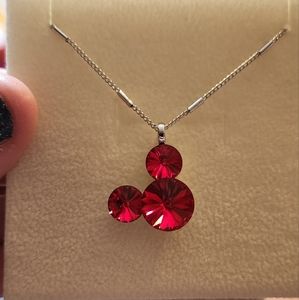 Red Crystal and Silver Mickey necklace